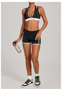 Conjunto Deportivo de 2 Piezas <span class=keywords><strong>para</strong></span> Gimnasio y Fitness, Top Corto con Cuello en V Profundo, Sujetador Deportivo Transpirable, Pantalones Cortos de <span class=keywords><strong>Yoga</strong></span>, Conjunto de <span class=keywords><strong>Yoga</strong></span> <span class=keywords><strong>para</strong></span> <span class=keywords><strong>Principiantes</strong></span> - Product Image 2