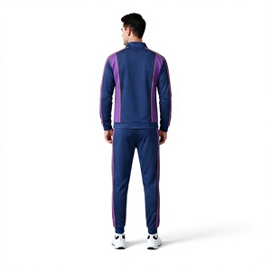 <b>Men</b> Tracksuit Set Zip Up Navy Blue Purple Color Blocking Sporty Full Length Pants Side Pockets Breathable Casual Wear Autumn - Product Image 3