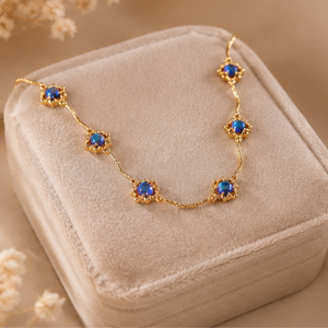 Elegante Collar de Piedra Azul en Tono Dorado para Mujer, Collar de Cadena Floral de Diseñador, Joyería de Moda para Fiestas, Regalo - Product Image 3