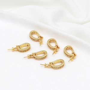 Color-preserving 18K genuine gold zircon micro-pave universal clasp, <b>D</b>-shaped ram's eye pendant pearl <b>necklace</b> connector clasp - Product Image 1