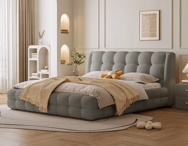 Penjualan langsung dari pabrik kasur seni flanel domba gaya Nordic tempat tidur platform elegan modern sederhana master kamar tidur