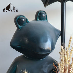 QUYANG屋外装飾等身大金属座っているカエル動物園彫刻ブロンズカエルカップル像 - Product Image 2