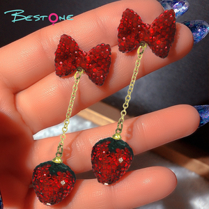Nueva Venta caliente de alta calidad personalizada etiqueta privada diaria linda chica rojo fresa colgante pendientes listos para enviar - Product Image 4