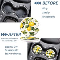 Porte-gobelet pour voiture, sous-verres en céramique motif citrons et fleurs, insert antidérapant avec poignée ergonomique, accessoires intérieurs auto