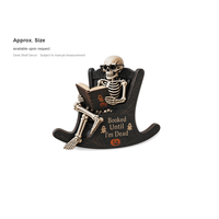 Figurine de chaise à bascule squelette d'Halloween, cadeau pour les amoureux des livres en bois, décoration de table gothique, vente en gros OEM, figurine squelette