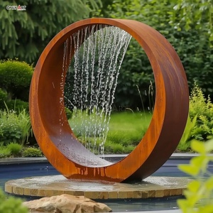 نافورة شلال دائرية كبيرة من الفولاذ الكورتين بتصميم عصري صدئ وفني، ستار مائي مخصص للمنتجعات الخارجية والديكورات الحدائقية - Product Image 2
