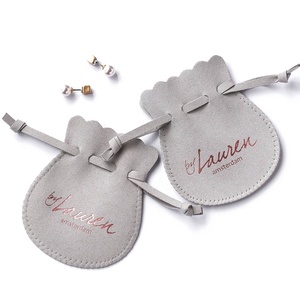 PandaSew Gray Custom Logo Luxury Microfiber Jewelry Pouch for Rings Necklace Earrings Drawstring Bag - Product Image 4