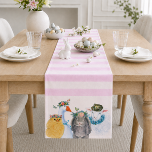 <span class=keywords><strong>Runner</strong></span> da Tavola con Coniglietto Pasquale a Righe Rosa e Bianche per Brunch Primaverile, Decorazione Stagionale per Vendita al Dettaglio e all'Ingrosso - Product Image 1