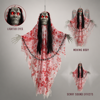 Décoration d'Halloween SIPKLR 59'' : Fantôme suspendu animé avec yeux lumineux et sons effrayants pour jardin et maison hantée