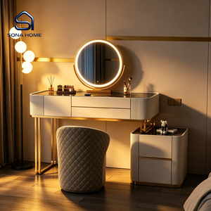 Luxury Gold Fluted Vanity <strong>Table</strong> Set with Dimmable LED Mirror and Storage Cabinet - Product Image 5