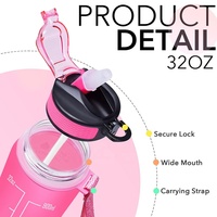 Bouteille d'eau sportive motivante de 32 oz (1 L) sans BPA en Tritan avec marqueur de temps, paille à boire directement et filtre infuseur pour la gym et le fitness