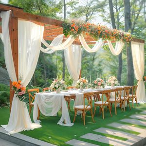 Voilages simples pour arche de <span class=keywords><strong>mariage</strong></span>, rideaux de fond transparents en polyester <span class=keywords><strong>blanc</strong></span> pour décorations de <span class=keywords><strong>mariage</strong></span> en extérieur, fêtes et plafonds - Product Image 2