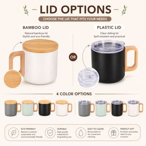 Custom Logo 400Ml <b>Bamboo</b> Handle With Lid Promotional Gifts Coffee Tea Office Insulated Stainless Steel Travel <b>Mug</b> - Product Image 5