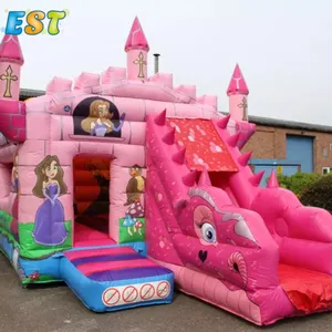 Commerciale principessa casa di rimbalzo con scivolo per le ragazze gigante rosa gonfiabile castello gonfiabile combinato per il noleggio
