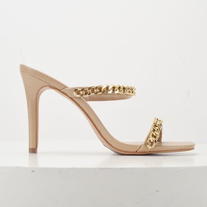 Sandalias de Tacón Alto Cuadrado para Mujer, Talla Grande, Verano, Finas, con Decoración de Cadena Metálica Dorada, para Exteriores, Primavera - Product Image 3