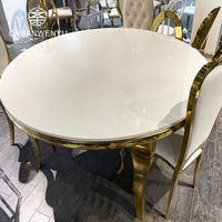 Table de Repas d'Événement de Mariage Hôtel Meubles Base en Métal Acier Inoxydable Tables Rondes Derniers Meubles de Mariage