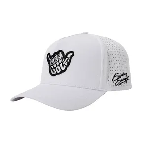 Personalizado Quick Dry Sport Cap 6 Painel Snapback Perfurado Desempenho Golf Gorras Chapéu Bordado ou Couro Logo Golf Visor Cap