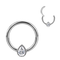 Anting Titanium GZN ASTM F136 Berbentuk Buah Pir dengan CZ, Model Hinged Segment Clicker Hoop untuk Septum, Hidung, Helix, dan Tulang Rawan, Perhiasan Tindik Tubuh dengan CZ