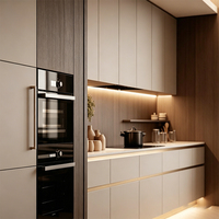 Gabinetes de Cocina Modernos de Lujo en Madera Sólida con Acabado en Madera Oscura, Diseño Personalizado para Proyectos de Casas y Villas