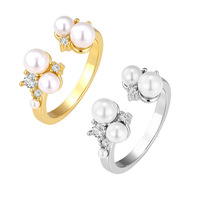 Cincin Lapis Emas untuk Wanita Desain Minimalis Bertatahkan Mutiara Zirkon Mewah Ringan Serbaguna