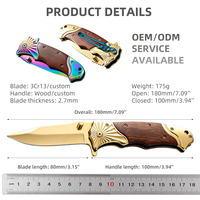 Couteau de poche personnalisé avec lame en acier 3Cr13, électroplaqué, manche en bois, couteau de camping en plein air, couteau de survie, couteau pliant pour l'autodéfense