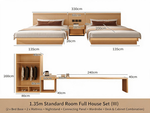 Juego de Muebles de Dormitorio Modernos para Hotel, Casa de Huéspedes o Apartamento, Cama Completa de Madera Contrachapada, Tapizada en Beige, Ecológica, Duradera y Completa - Product Image 3
