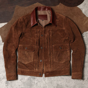 Giacca in Pelle Personalizzata da Uomo Tipo 506, Design in Pelle Scamosciata Pesante con Colletto in Pelle Liscia e Doppie Tasche con Patta - Product Image 1