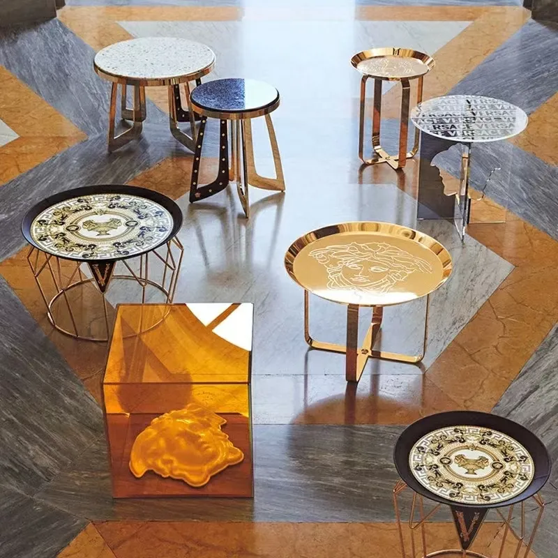 디자이너 가구 럭셔리 골드 라운드 사이드 테이블 스테인레스 스틸 커피 테이블 호텔 홈 거실 소파 사이드 테이블