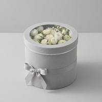 Boîte à chapeaux ronde personnalisée avec logo, boîte à fleurs de luxe en lin gris avec fenêtre, boîte cadeau cylindrique rigide, emballage en gros