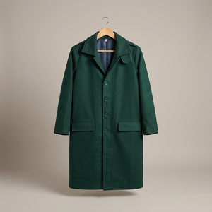 Men's <b>Navy</b> Blue Wool Blend <b>Trench</b> <b>Coat</b> With Waist Strap Mid-Length Design For Casual Wear - Product Image 1