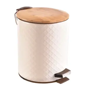 تصميم جديد الحمام حاوية القمامة القدم دواسة غطاء من البامبو سلة مهملات بالجملة