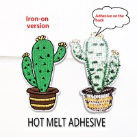 Patchs thermocollants brodés en tissu vert pour la Saint-Patrick, motif feuille de cactus, décoration de vêtements, appliques, vente en gros, patchs personnalisés