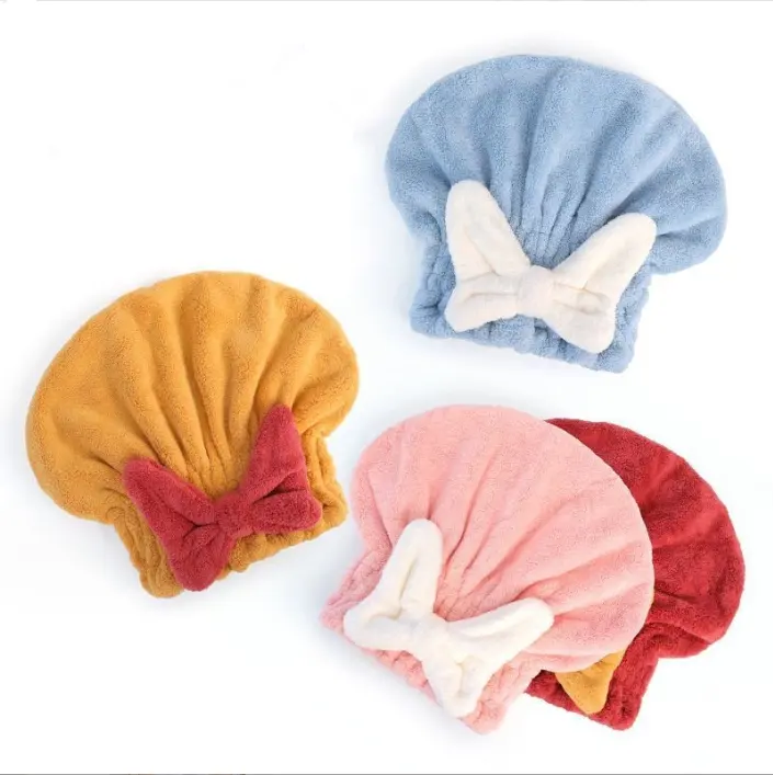 Serviettes de séchage des cheveux en microfibre enveloppement de la tête avec chapeau de douche à nœud papillon Turban de cheveux enveloppement de cheveux chapeau de bain serviette de tête pour sécher les cheveux rapidement
