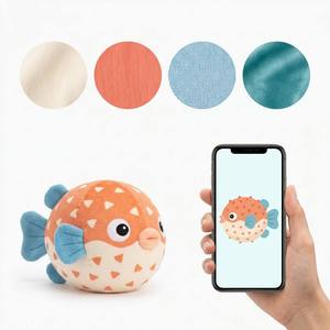 Figurine en peluche Chibi Poisson-bouffant, torse rond et complet, motif triangulaire tacheté, petites ailerons bleus, thème Récif Marin, cadeau personnalisé, coussin - Product Image 1