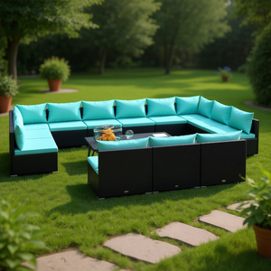 <b>Black</b> Pe Rattan Garden Lounge Set 10 Seater Outdoor Furniture Durable Powder Coated Steel <b>Frame</b> Contemporary Design - Product Image 2