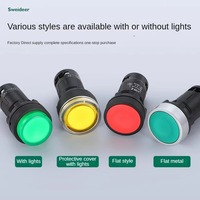 Interrupteur à bouton-poussoir LED 22 mm, momentané, à réinitialisation automatique, à verrouillage, interrupteur d'alimentation à tête plate haute, avec voyant lumineux, 24 V, 220 V, 1NO, 1NC, 2NO, rouge