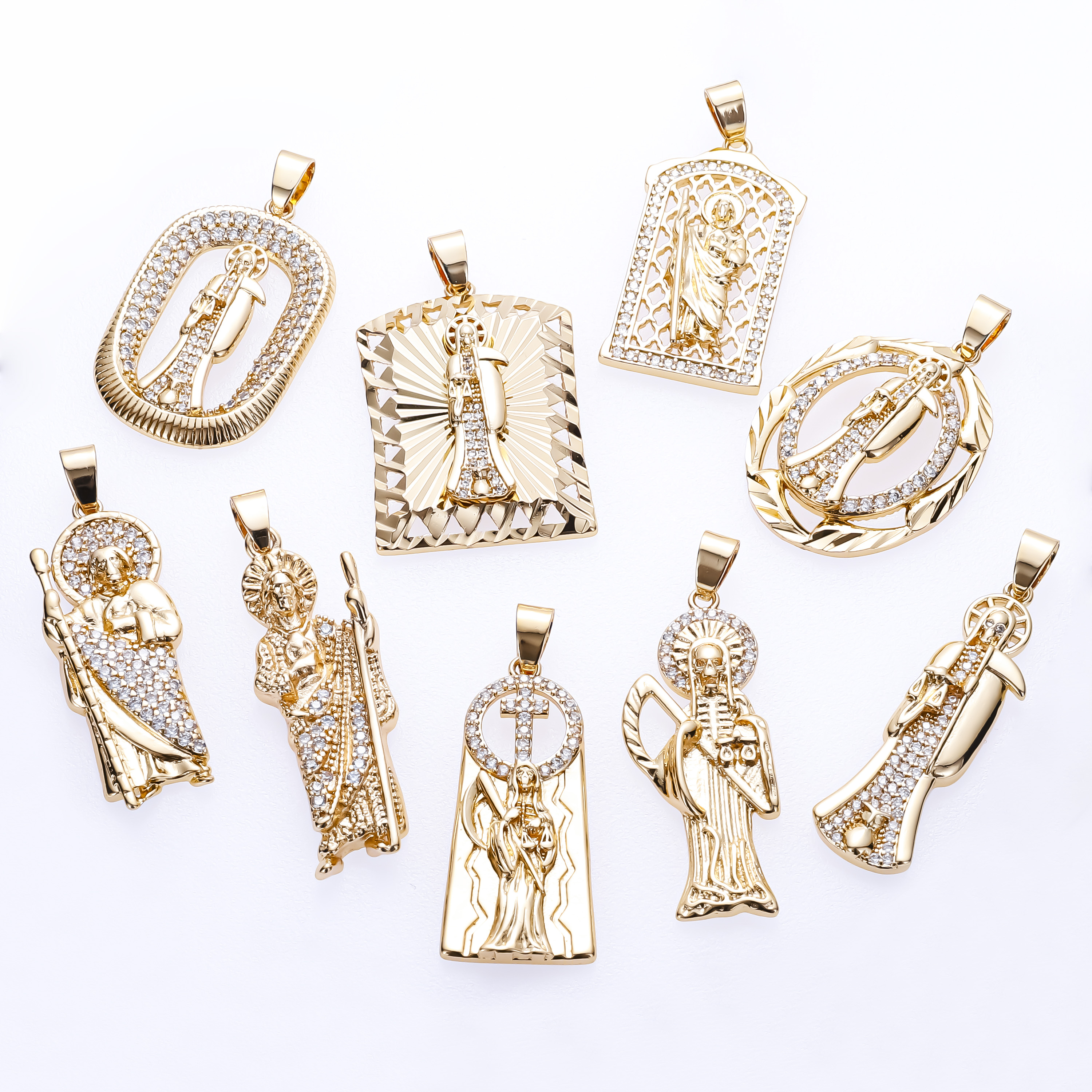 ファッションジュエリーペンダントチャーム18k dijes de orolaminadoゴールドメッキ宗教ペンダントSan Judas Tadeo Jude Holy Death Pendant