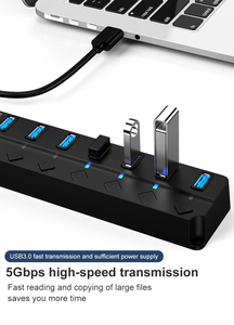 Wholesale ABS Material 7-<strong>Port</strong> USB3.0 /<strong>2.0</strong> Multi Expand <strong>USB</strong> <strong>Hub</strong> 7 in 1 <strong>with</strong> Switch and <strong>LED</strong> Power Indicator - Product Image 5