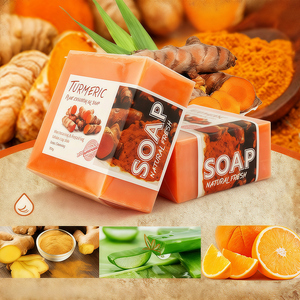 Savon au <span class=keywords><strong>Curcuma</strong></span>/Lait de Chèvre/Gingembre/Riz/Protéines de Soie/Sel Marin à l'Huile Essentielle, Gommage Nettoyant Corporel Éclaircissant et Adoucissant pour Cuticules et Peau - Product Image 4
