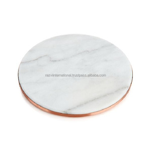 Planche à découper ronde en marbre blanc avec manche de couteau en acier inoxydable, compatible lave-vaisselle, produit de qualité supérieure pour usage culinaire - Product Image 4