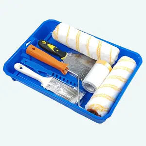 Paint Roller Set 9" Paint Roller Kit Brush Putty Knife Paint Stirrer Dust Sheet Tools Tray for House Wall Touch Up Painting Tray