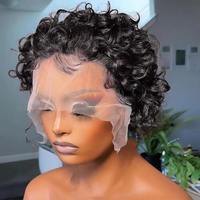 Perruque courte bouclée coupe pixie en cheveux humains brésiliens Remy, fabriquée à la machine pour femmes noires, perruque courte dégradée sans dentelle