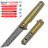 Couteau pliant de poche Damas, manche G10, tactique, pour camping, EDC, chasse, logo personnalisé, OEM