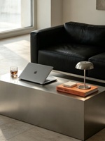 Table basse moderne et simple de style Bauhaus, plateau en acier brossé, petite taille, faible hauteur, aucun assemblage requis, pour salon, maison