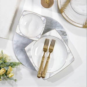 Fine Durable Lightweight Dishwasher Safe European Scenic Pattern On-glazed Round Bone China <b>Dinnerware</b> Sets Utensils Kit Hotel - Product Image 2