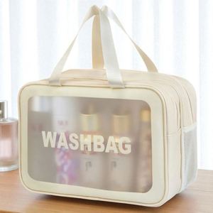 Sacs cosmétiques doublement transparents en PU écologiques, personnalisables, grands, imperméables, avec séparation humide-sèche, organisateur de maquillage de voyage, poignée souple - Product Image 5