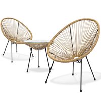 3-teiliges Bistro-Set aus PE-Rattan mit Stapelstühlen und Tisch aus gehärtetem Glas für Hotel, Café, Terrasse im Freien