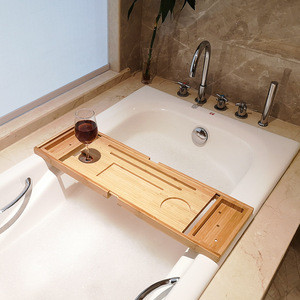 Plateau de bain en bambou avec compartiment de rangement, rétractable et antidérapant, pour utilisation dans la baignoire - Product Image 4