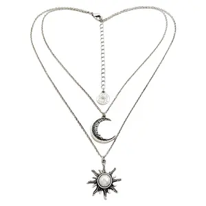 Lune en argent Bijoux tendance Soleil Acrylique Perle Pendentif Collier Vintage Alliage de zinc Or Cubain Lien Chaîne CLASSIQUE 1pcs/opp Sac T/T