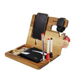 Supports de bureau Thunderbolt Youlike en bambou naturel pour téléphone et ordinateur portable avec station d'accueil sans fil et chargement USB, non pliables - Product Image 1